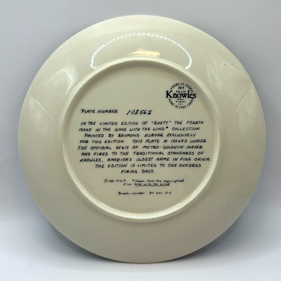 Knowles Gone With the Wind "Rhett" Butler Collectors Numbered Plate Kusar 8.5” - Picture 2 of 4